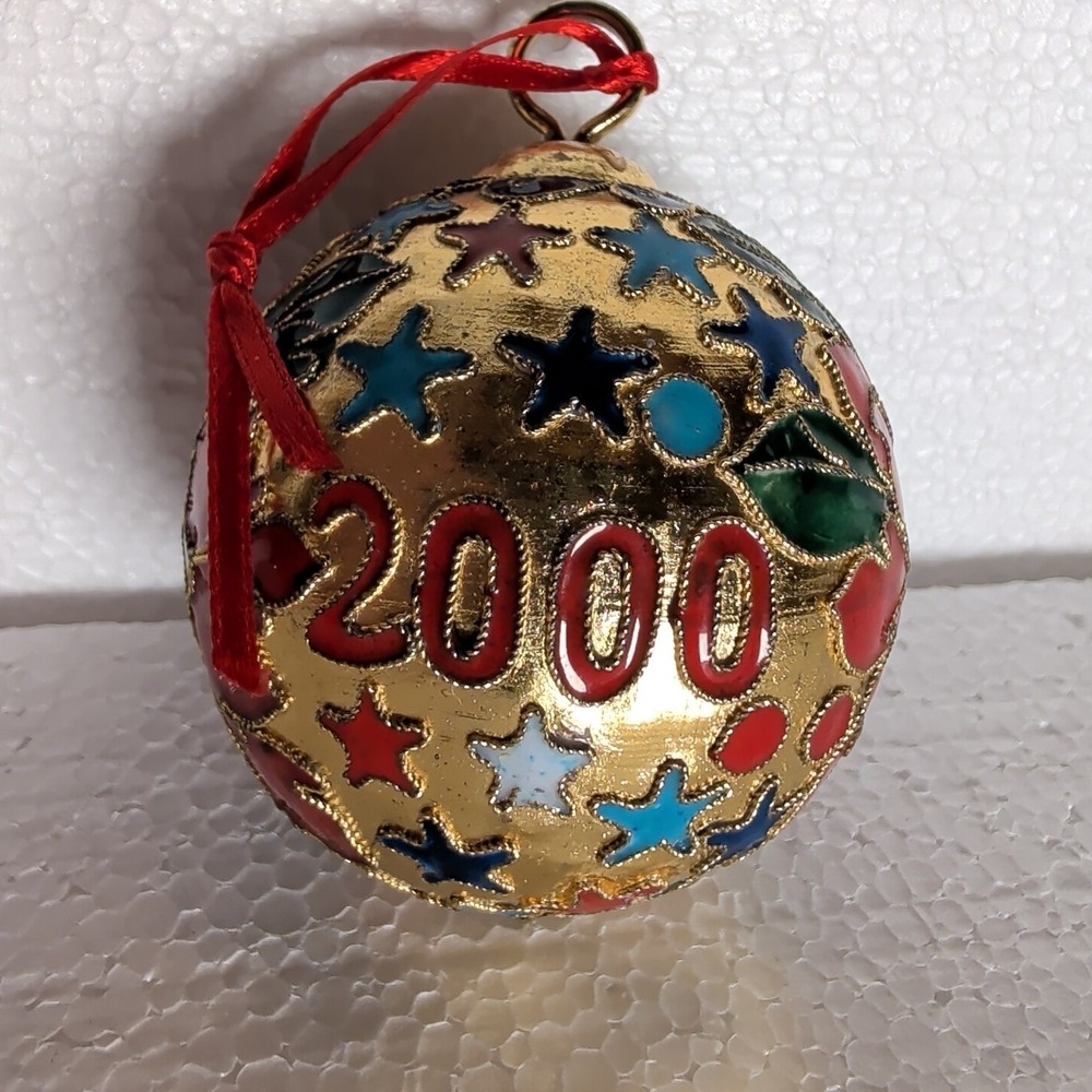 2000 Vintage NYCO Cloissone Ornament Holly Leaves & Berries -‎ Enameled 1999 Y2K